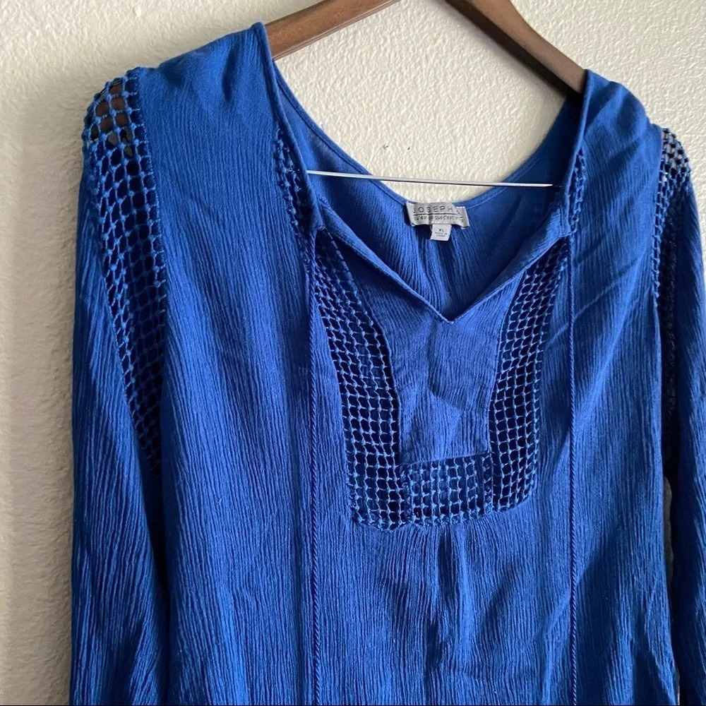 Joseph A Boho Peasant Blouse Tassel Open Knit Sapphire XL Chic Bohemian Folk - Picture 3 of 13